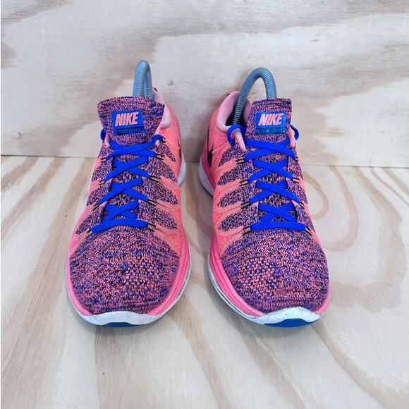 Nike -Flyknit Lunar 2 Bright Mango -Running -Pink/Blue -Women's - 7 - 620658-800 - Picture 2 of 9